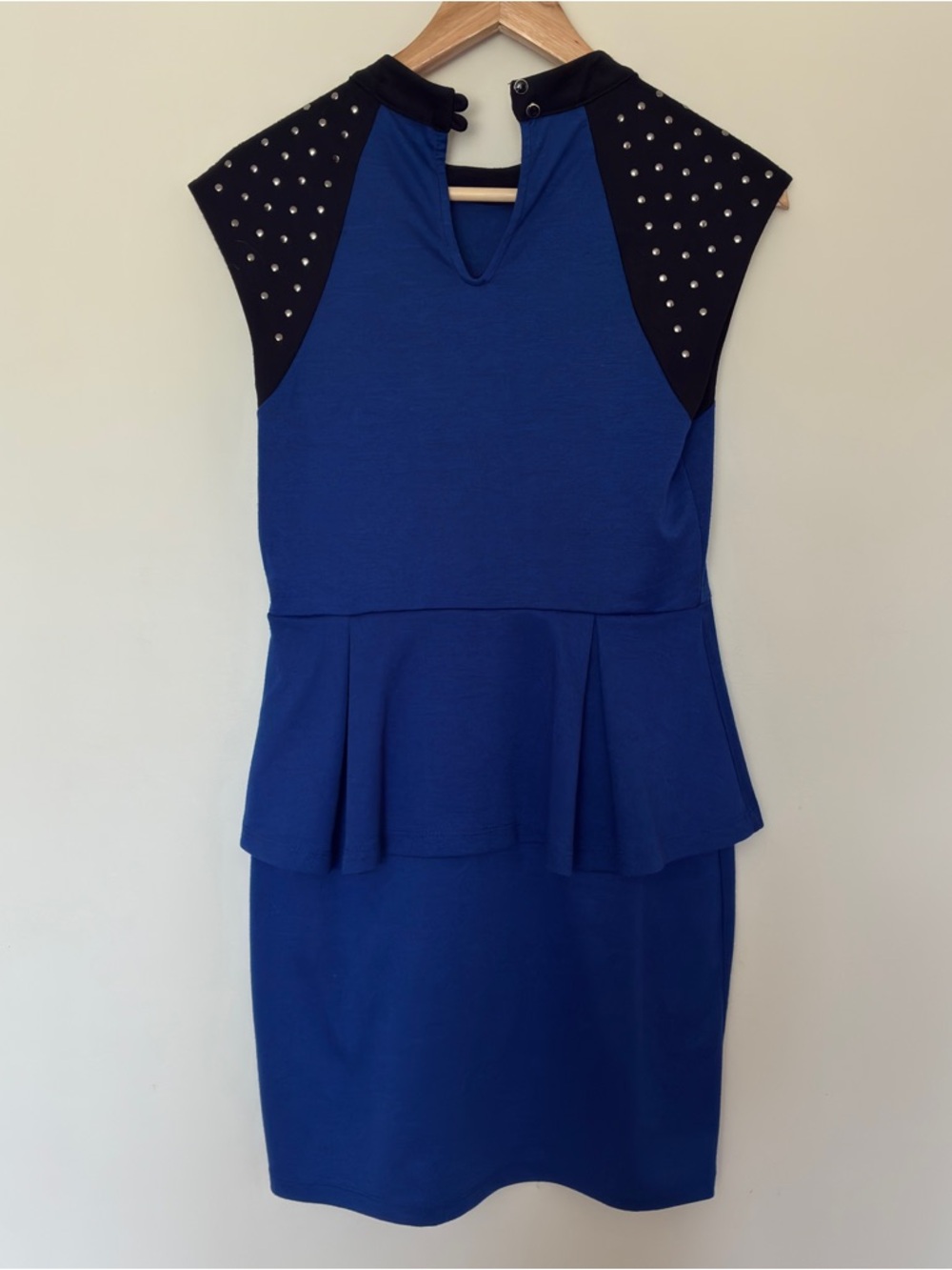 Monteau Blue Peplum Dress Studded Shoulders Womans Med Y2K Trendy Bodycon - Picture 2 of 8